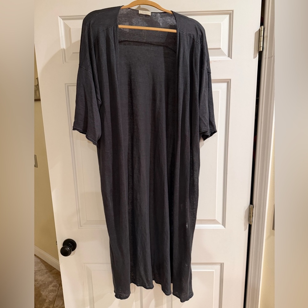 Wrap by London Women's Charcoal Open-Front Linen Long Cardigan Size 16/18
